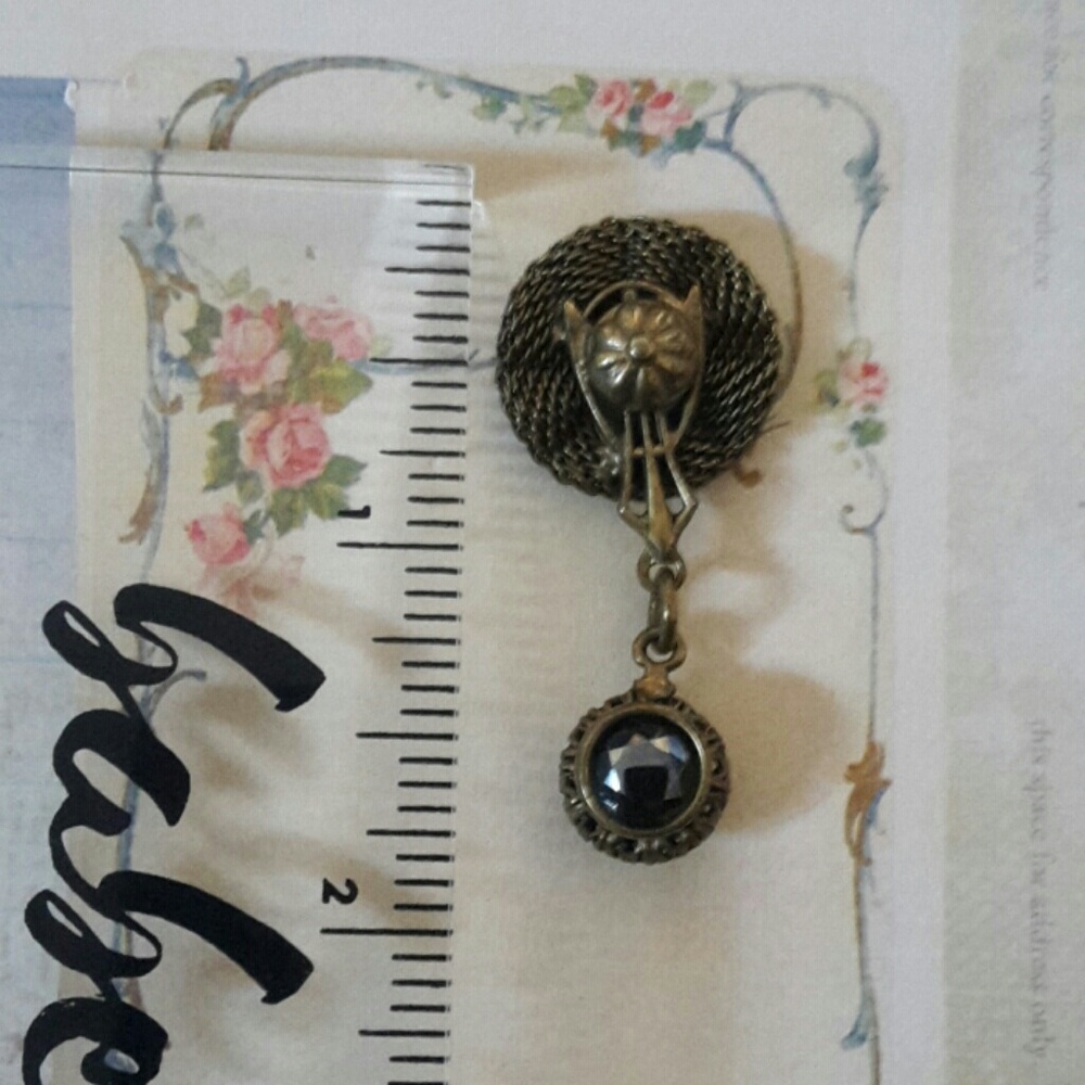 Antique Brass Mesh Drop Dangle Earring's Quartz - Picture 8 of 8